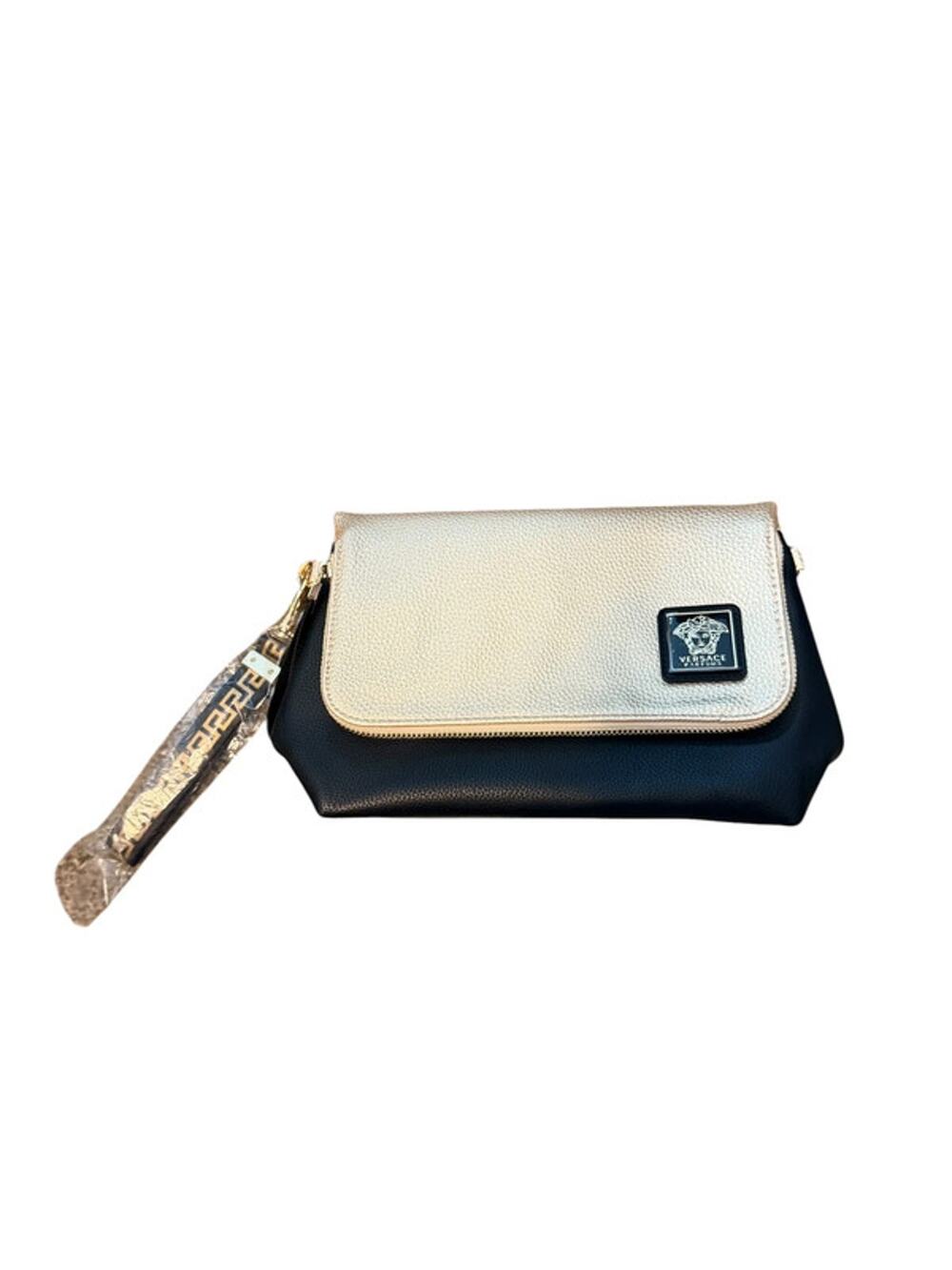 NWT Versace Parfums Gold & Black Crossbody Clutch Bag